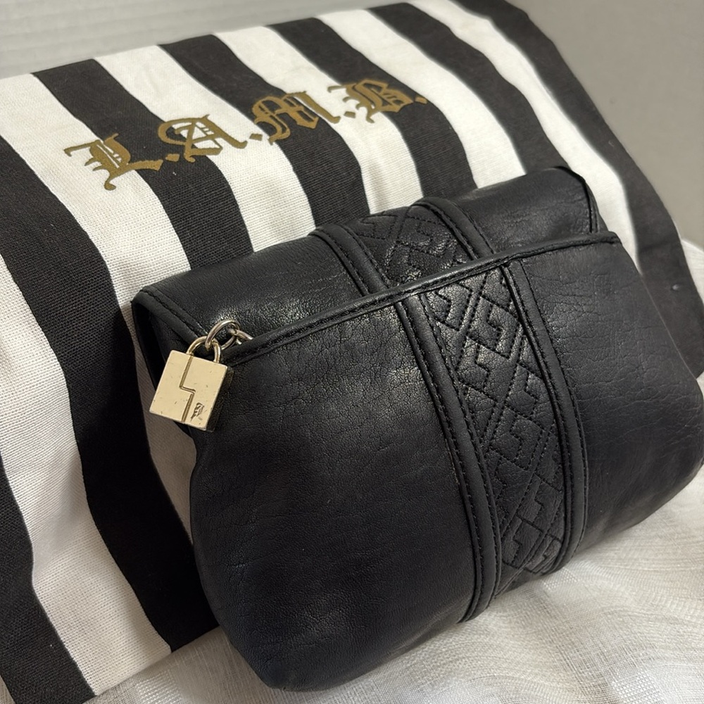 L.A.M.B. Gwen Stefani Black Leather Vintage Clutch - Picture 5 of 10